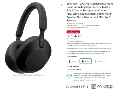 octopussy8 - >Sony WH1000-XM5

@Faley: w DE kosztuja 279€ czyli w przeliczeniu 900 PL...