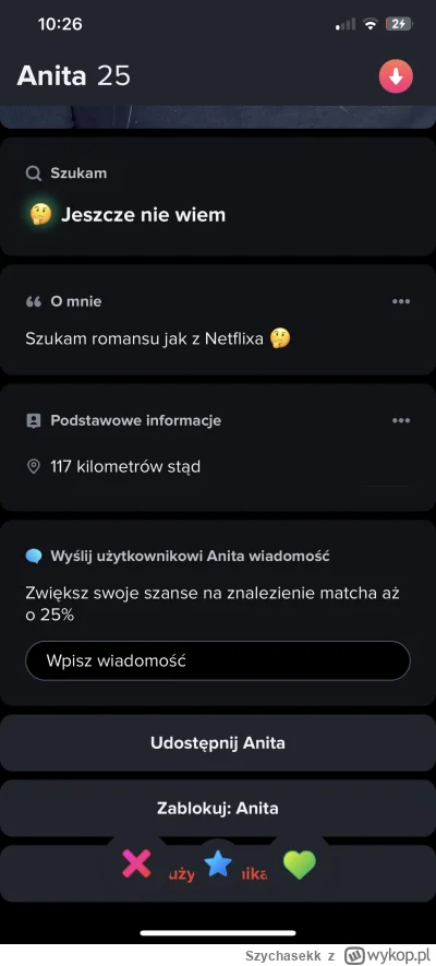 Szychasekk - #tinder 
Czyli szuka czarnego członka