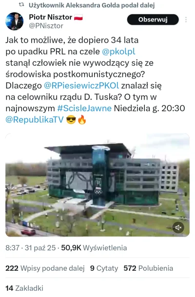 Turin89 - Ale żeby Piesiewicza  bronić? 
To już trzeba mieć wypraną głowę.

BTW, 36 l...