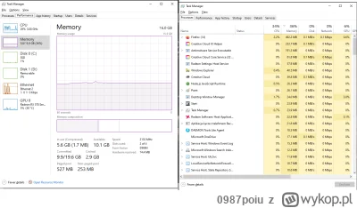 0987poiu - Pokazuje, że używam około 6GB pamięci RAM, ale po procesach tego nie widzę...