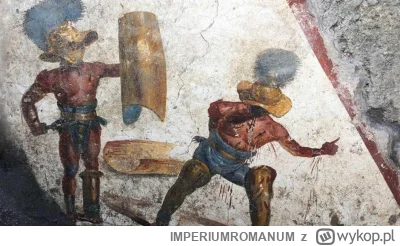 IMPERIUMROMANUM - Fragment rzymskiego fresku przedstawiającego walkę dwóch gladiatoró...