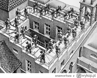 anamorfoza - @TakiSobieLoginWykopowy
Schody Penrosa na rysunku Eschera. Escher moja m...