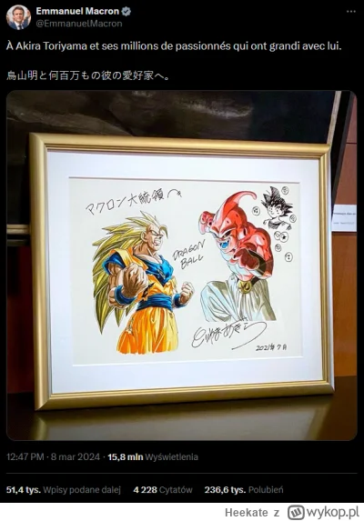 Heekate - Macron żegna mistrza i pokazuje rysunek dragon ball'a z podpisem Toriyamy.
...