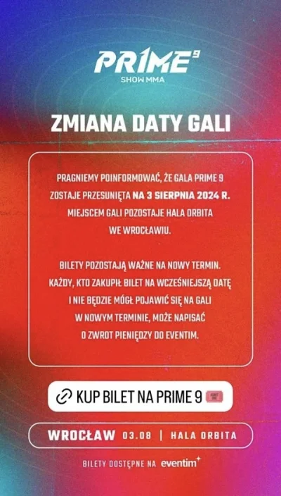 mikowujo - Prime przesuwa gale to 1 informacja co do gali

Czyli Fame Friday Arena po...