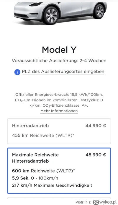 PiotrFr - Jest już Y RWD LR w Niemczech i Hiszpanii, 49k, we Francji pewnie będzie 47...