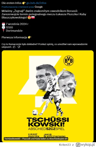 Kriten33 - Borussia Dortmund we wrześniu urządzi mecz pożegnalny dla Łukasza Piszczka...