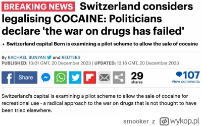 smooker - #kokaina #narkotyki #szwajcaria 
Od roku na Zachodzie toczy się dyskusja o ...