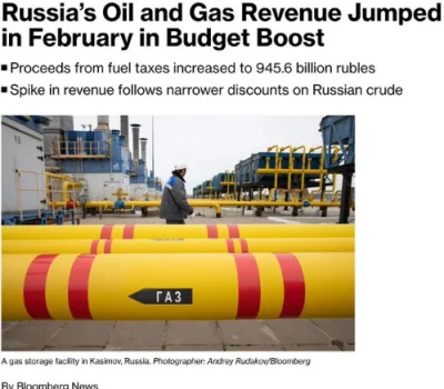WykoZakop - >Dochody budżetu Rosji z podatków od ropy i gazu w lutym wzrosły o ponad ...