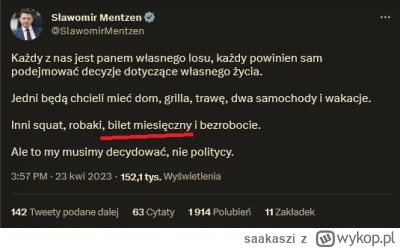 saakaszi - Mentzen zestawił bilet miesięczny z robakami i bezrobociem, ale to trzeba ...