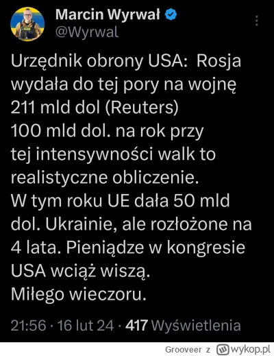 Grooveer - Rosja wydaje 100 mld dolarów rocznie na wojnę na Ukrainie a UE dała Ukrain...