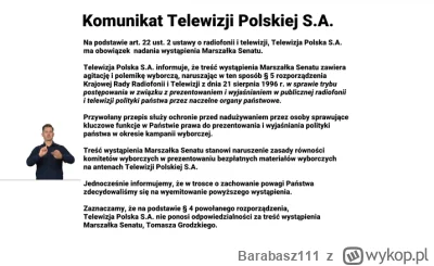 Barabasz111 - SKANDAL

Telewizja rządowa, przed orędziem Marszałka Senatu RP Tomasza ...