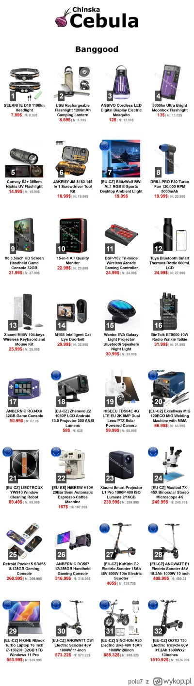 polu7 - Witam, dzisiejsze promocje z #banggood

Linki do promocji na moim telegramie ...