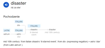 Deykun - Słowo "disaster" pochodzi z greckiego pejoratywnego "dis-" oraz "aster" (gwi...