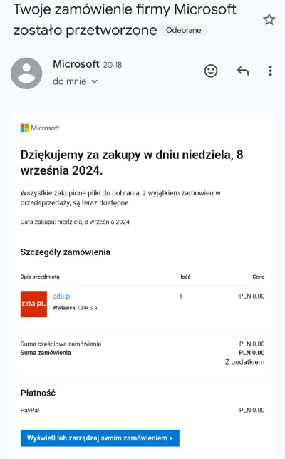 StritFajter59 - #microsoft 
Mirki! Otrzymałem dziwną wiadomość od Microsoftu o zakupi...