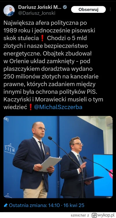szmichal - #bekazpisu #polityka #orlen dobra Pcimski Wójt mówil, że te koszta to big4...
