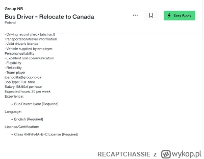 RECAPTCHASSIE - Kanadyjska agencja proponuje Polakom pracę kierowcy autobusu w Kanadz...