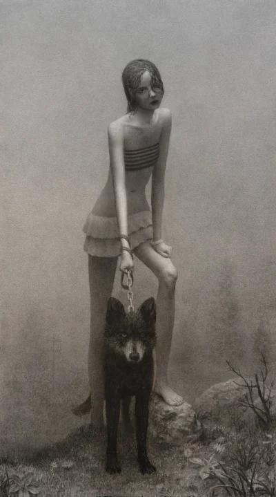 GARN - #sztuka #art #rysunek autor: Aron Wiesenfeld | Girl with Dog | 2009 | charcoal...