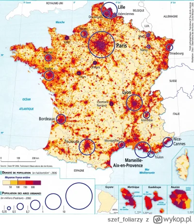 szef_foliarzy - @:Oltwk93: Poniżej mapa z zagęszczenim ludności Francji. Po prostu na...