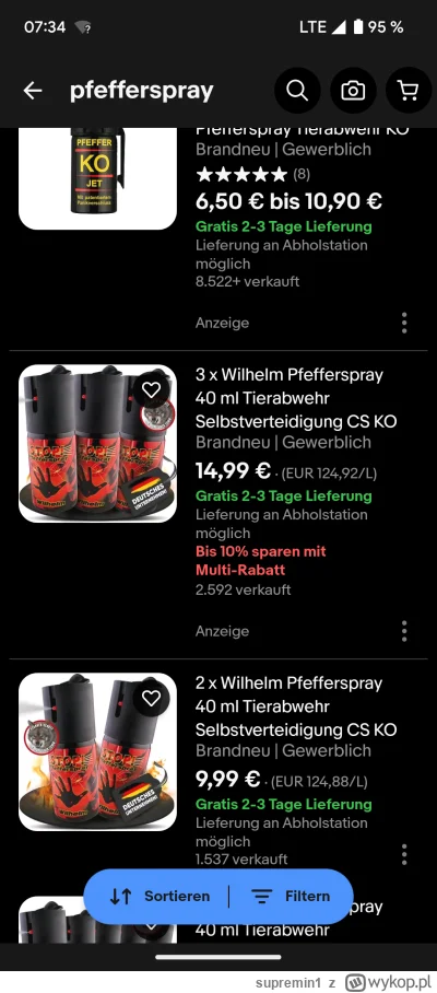 supremin1 - Patrzac na niemiecki ebay to jest zapotrzebowanie na gaz pieprzowy, pierw...