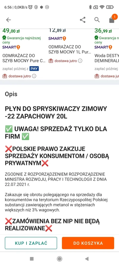 Pesa_elf - Spróbujcie sobie kupić płyn do spryskiwaczy na allegro to się zdziwicie.

...