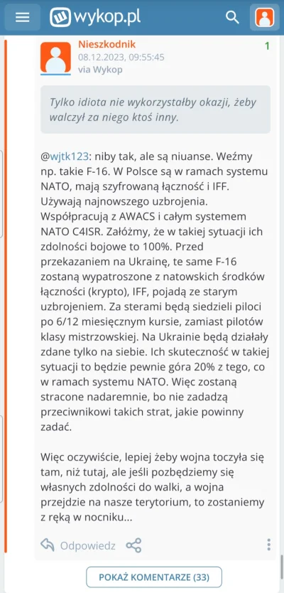 Nieszkodnik - >Długo oczekiwane myśliwce F-16 prawdopodobnie nie będą miały dużego wp...