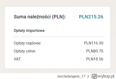 michelangelo_77 - Paczka z UK, wartość towaru - 395 zł, dostawa 100 zł i cyk jeszcze ...
