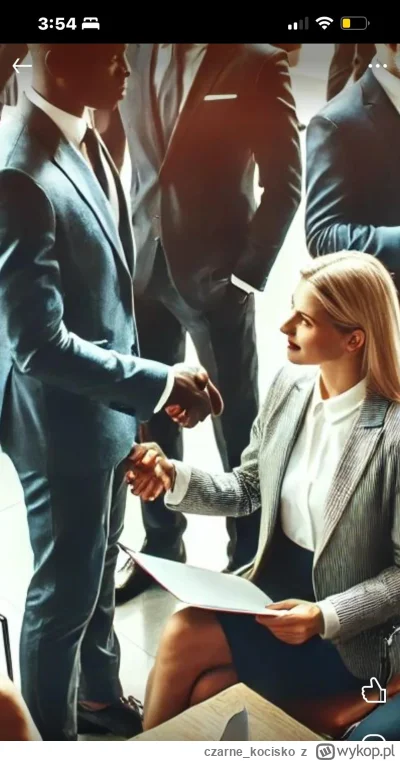 czarne_kocisko - Kobieta witająca się z Mokebe wg AI :) 
#heheszki