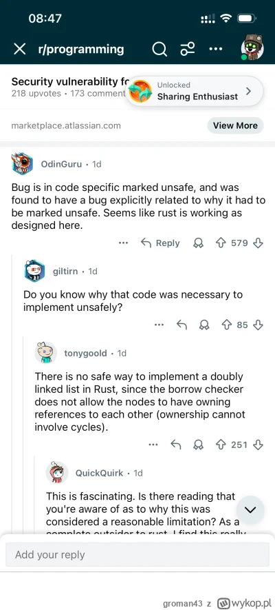 groman43 - https://www.reddit.com/r/programming/s/kONcbYgOxh

Rust nie jest idealny, ...