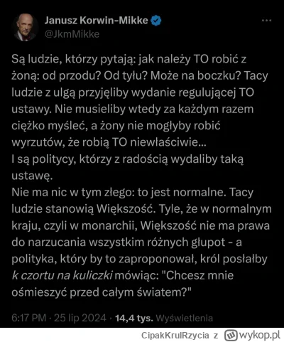 CipakKrulRzycia - #korwin #polityka #seks Jak kiedyś będziecie mieć z kim a nie będzi...