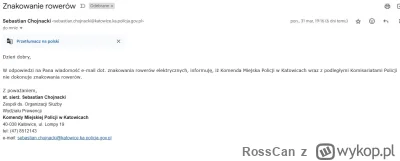 RossCan - Dodaję odpowiedź komendy Katowice nt. znakowania rowerów.