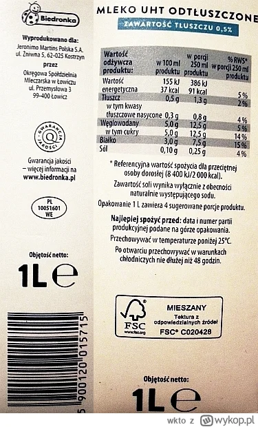 wkto - #listaproduktow
#mlekouht 0,5% Mleczna Dolina #biedronka
aktualny producent: Ł...
