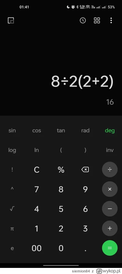 siemion84 - dobry smartfon dobrze liczy :) OnePlus 8Pro i defaultowy kalkulator