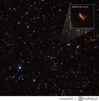 sznaps82 - Zdjęcie wykonane za pomocą NIRCam przedstawiające galaktykę JADES-GS-z14-0...