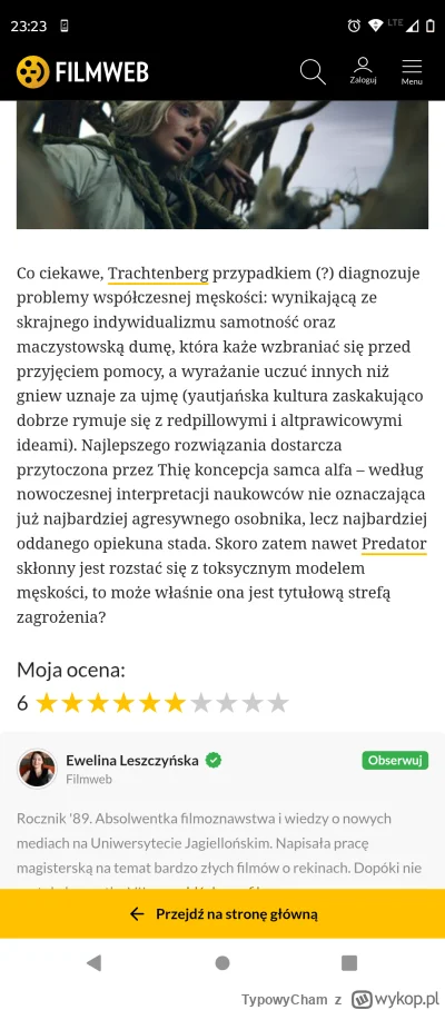 TypowyCham - W recenzji najnowszego filmu z Predatorem, pani krytyk z filmwebu nie mo...