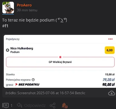 ProAero - Dziękuje pan Niemiec, zawsze wierzyłem w zero... znaczy jednopodiumowca
#f1...