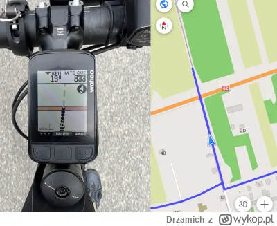 Drzamich - Po lewej trasa pokazywana przez #wahoo Elmnt Bolt v2. Po prawej ślad GPX, ...