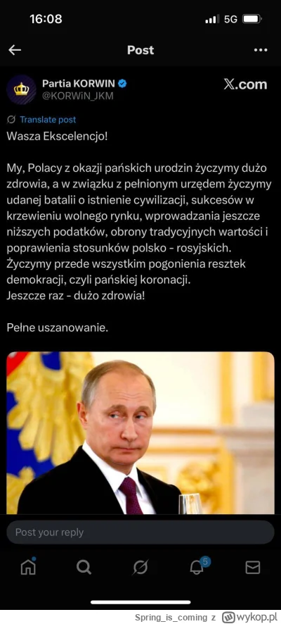 Springiscoming - Tymczasem na prawicy stabilnie. Ciągle za Putinem.

#neuropa