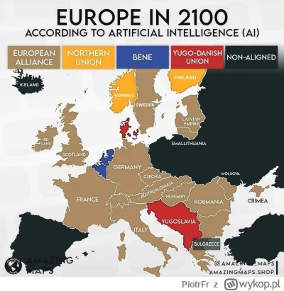 PiotrFr - Mapa Europy w 2100 wygenerowana przez AI.
Związek jugo- duński xD

#mapporn...