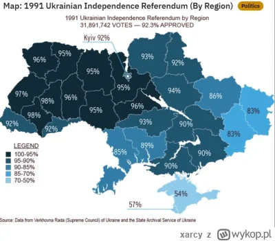 xarcy - #ukraina #mapporn
Ukraińskie referendum niepodległościowe z 1991.
Jak widać c...