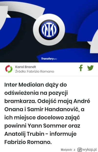 Matpiotr - Co ten #inter kombinuje. Chcą się pozbyć dwóch bramkarzy, a na ich miejsce...