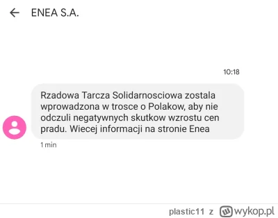 plastic11 - SMS od Enei. Dziękuję Pan PiS ale w dupę se wsadź takie wiadomości. Dzięk...