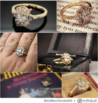 MishMashStudio666 - Pierścionek zaręczynowy w stylu Art Deco. Diamenty i złoto.
Geome...