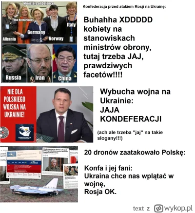 text - JPRD  jedyny pomysł na KAŻDA agresję Rosji wg fanów konfy to:
TO UKRAINA
Już t...