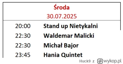 Huck9 - #polandrock #woodstock Jeżeli dobrze wyłapałem to środa wygląda tak: