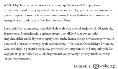 Jarusek - >Jacek J. był formalnym właścicielem czeskiej spółki Voice of Europe, która...