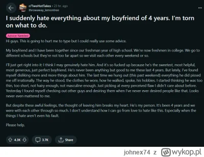 johnex74 - reddit stabilnie. "jestem z chłopakiem od 4 lat, jest idealny, cudowny, ws...