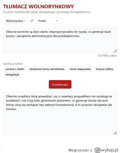 Wegrzynski - Cytat z postulatu "Zmniejszenie częstotliwości kontroli działalności gos...