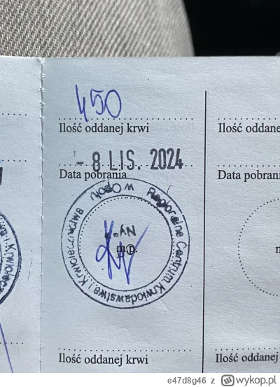 e47d8g46 - 304 540 - 450 = 304 090
Data donacji - 08.11.2024
Rodzaj donacji - krew pe...