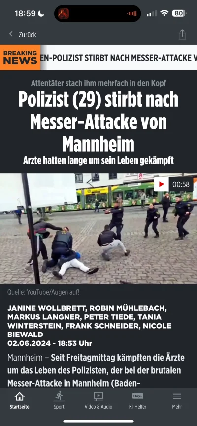 EvineX - #niemcy Zmarł policjant zaatakowany w Mannheim ( ͡° ʖ̯ ͡°)