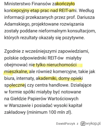 DawidParzyk - 🚨‼️ Dlaczego w mediach cisza o pracach nad REIT-ami mieszkaniowymi, kt...